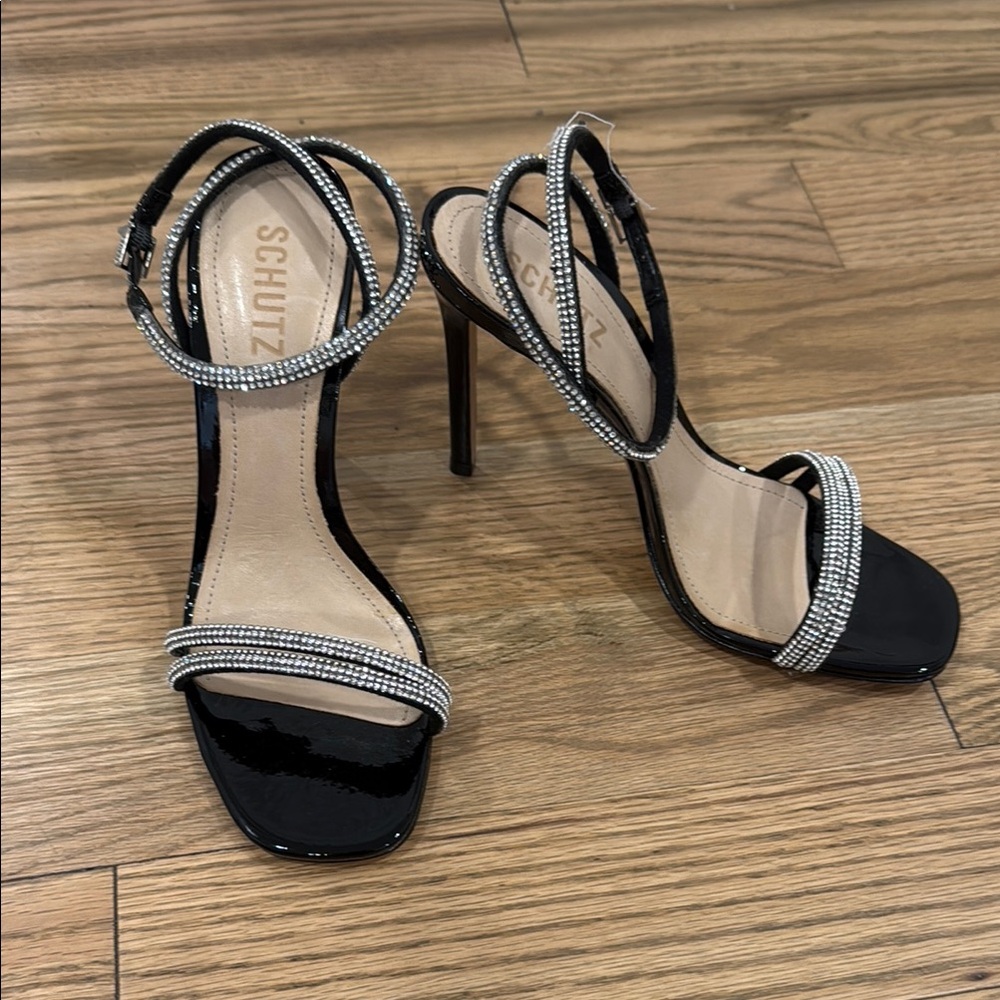 SCHUTZ Black and Silver Stiletto Heels